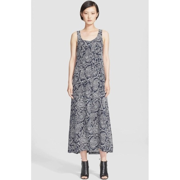 Theory Silk Paisley Print Georgette Maxi Dress Sleeveless Back Crisscross XS - Picture 2 of 10